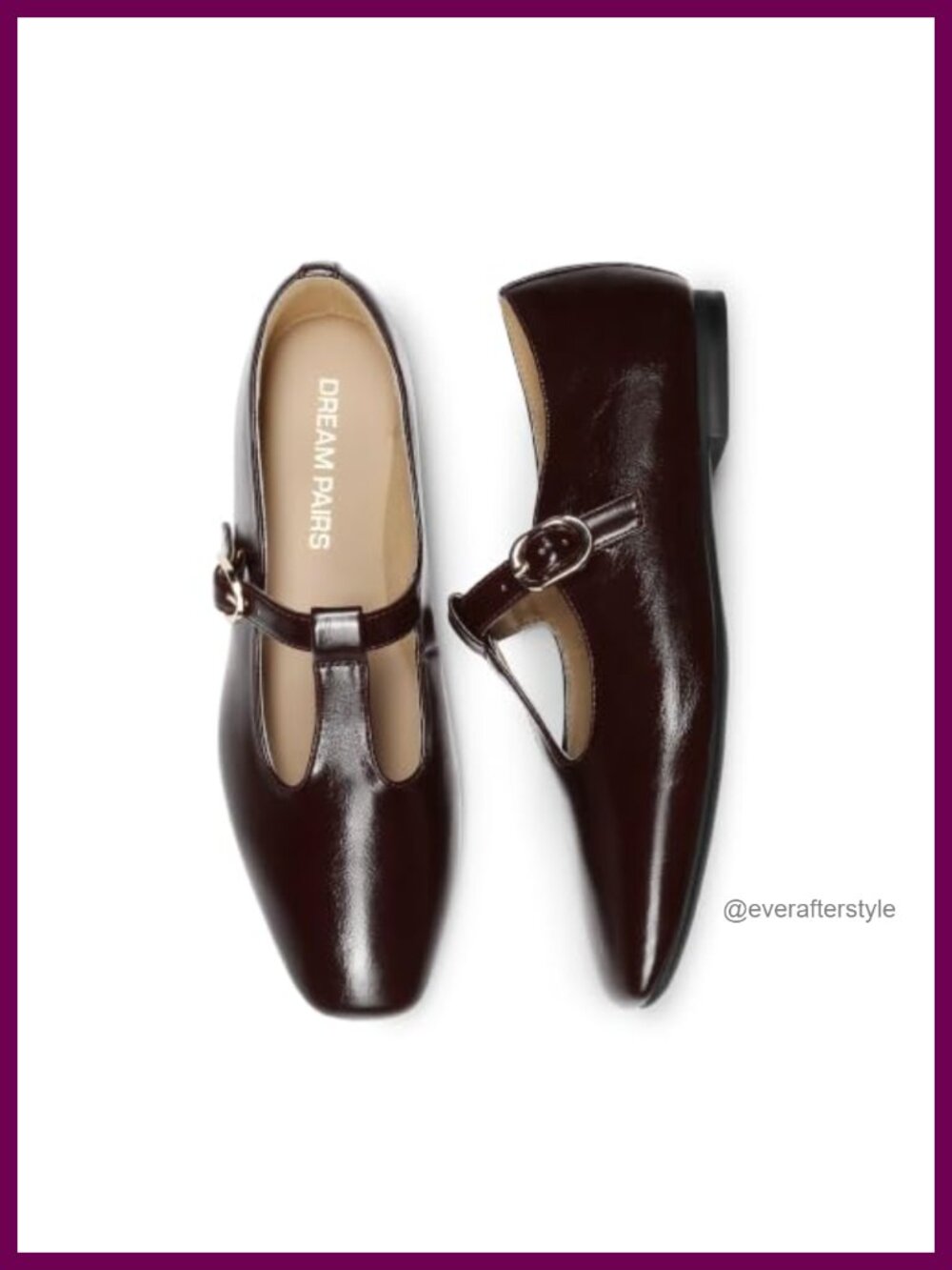 Women's T-Strap Mary Jane Flats Square Toe Faux Leather Comfortable